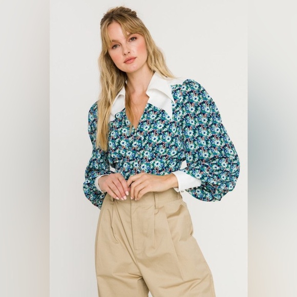 Endless Rose Floral Woven Blouse – Navy Multi | Size Small - Picture 1 of 10